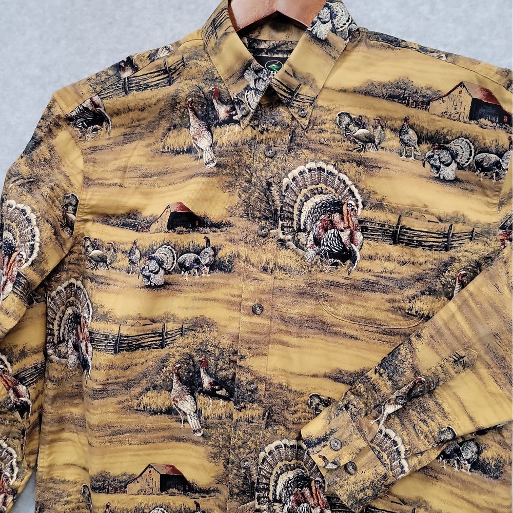RED HEAD Turkey Scenic Print Long Sleeve Button Down Shirt Men's Sz Large Cotton